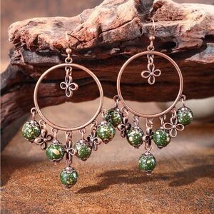 Wooden Bead Earrings, Bohemian Style